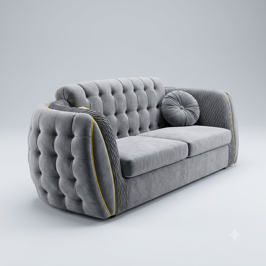 Canapé Gris Button-Tufted